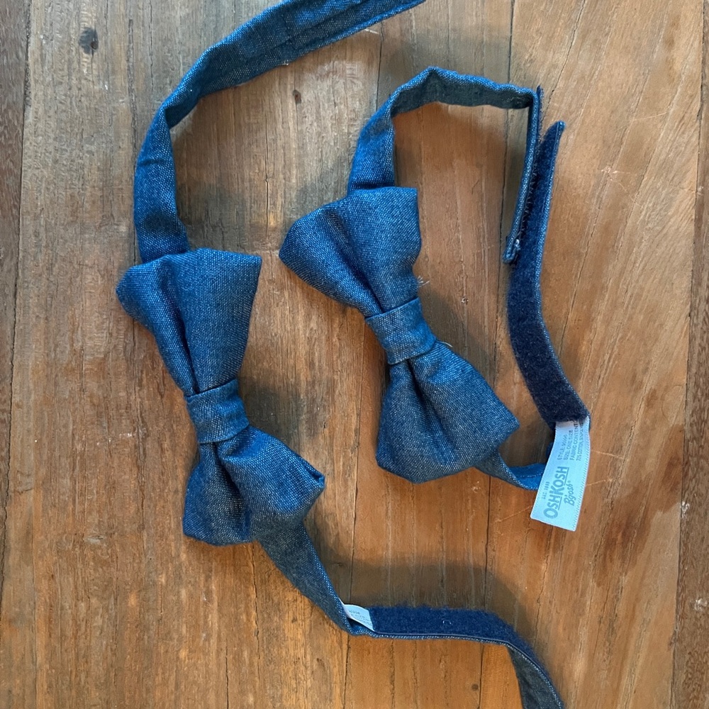 Matching toddler bow ties. Denim color. Velcro